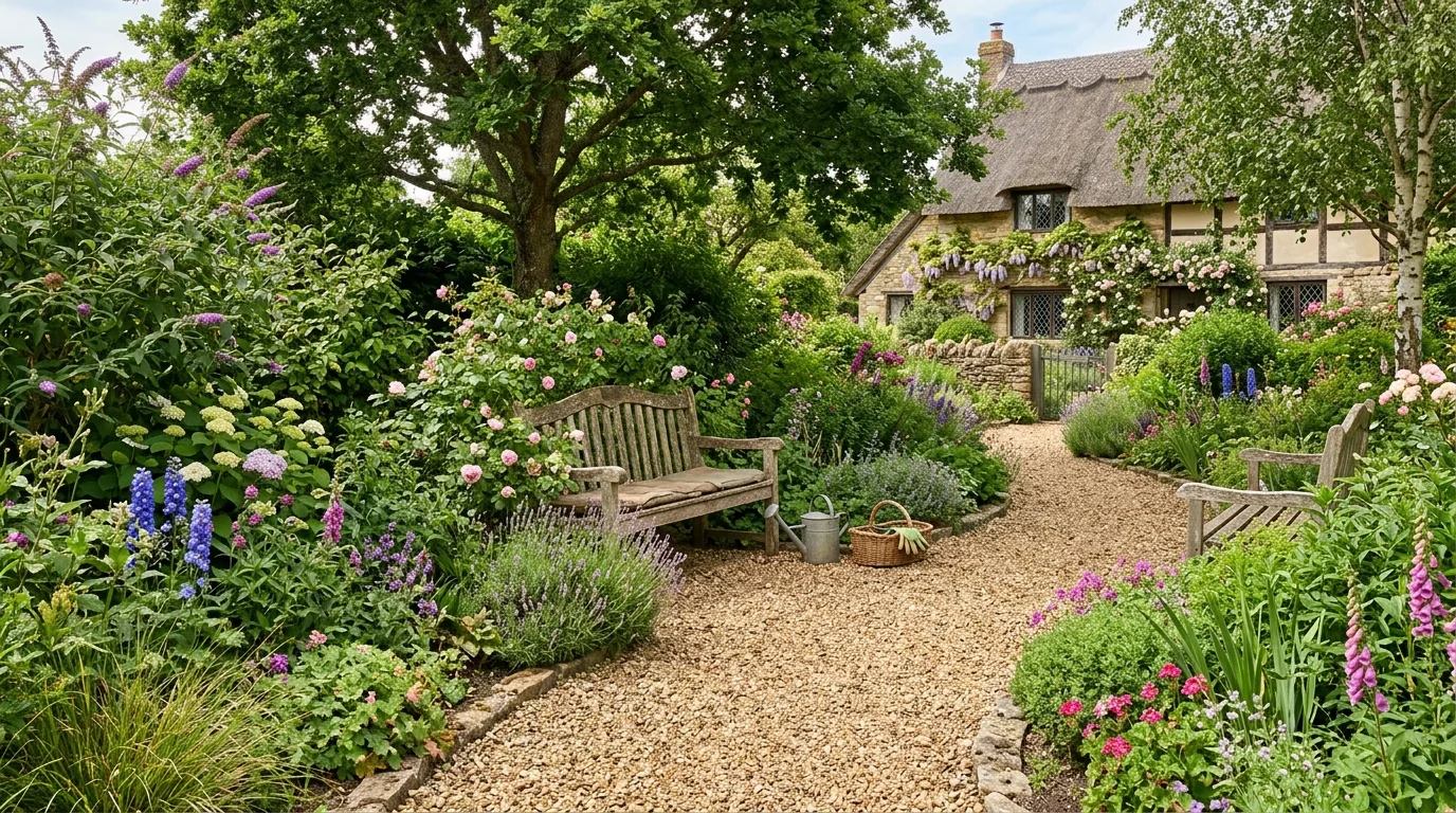 Country Garden With Gravel Pathways